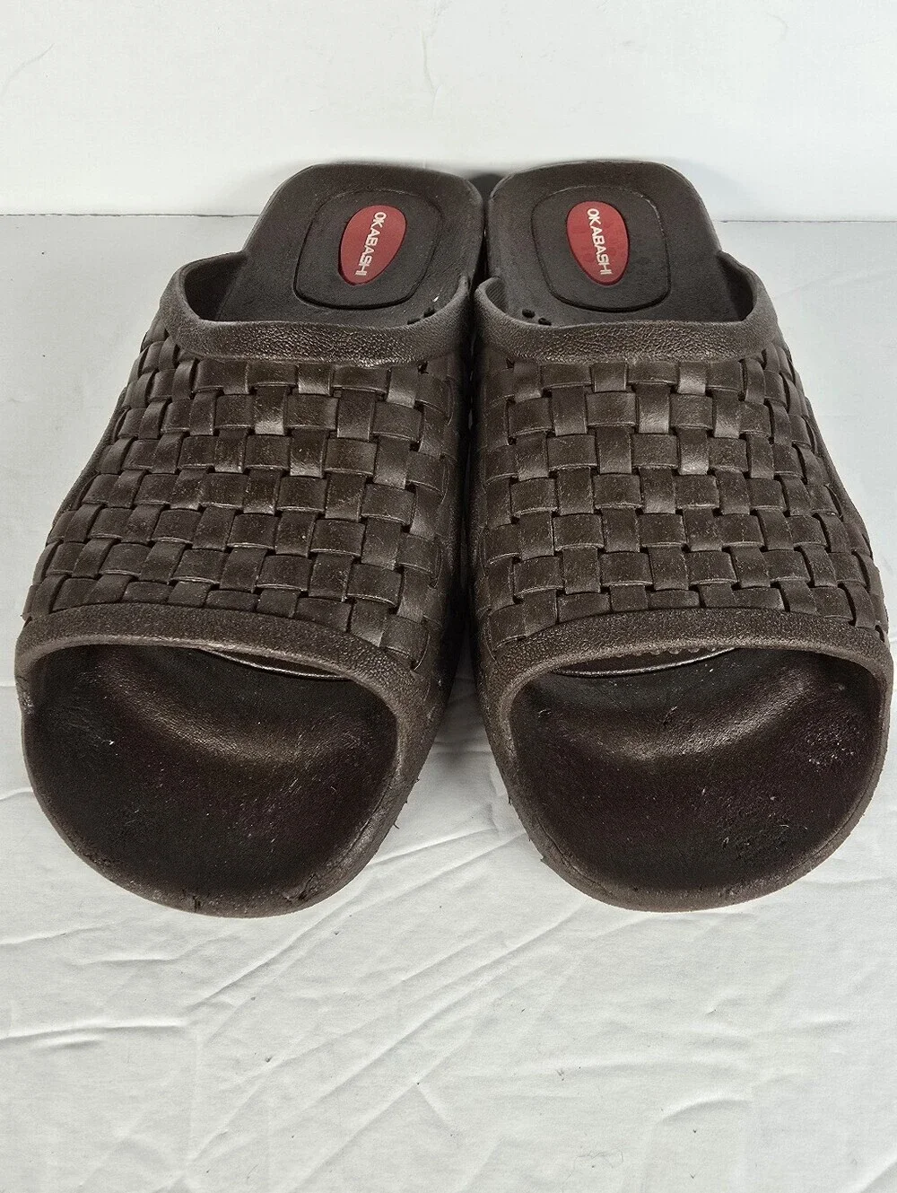 Okabashi Torino Men's Brown Slide Sandals With A Basket-Weave Design Size M/L
